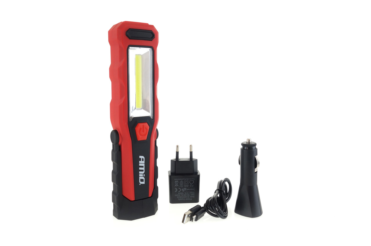 Φακός Wt02 12/24/230v/micro Usb Cob Led 150/300lm 3w με Μαγνητική Βάση και Γάντζο Amio 1 02171 1