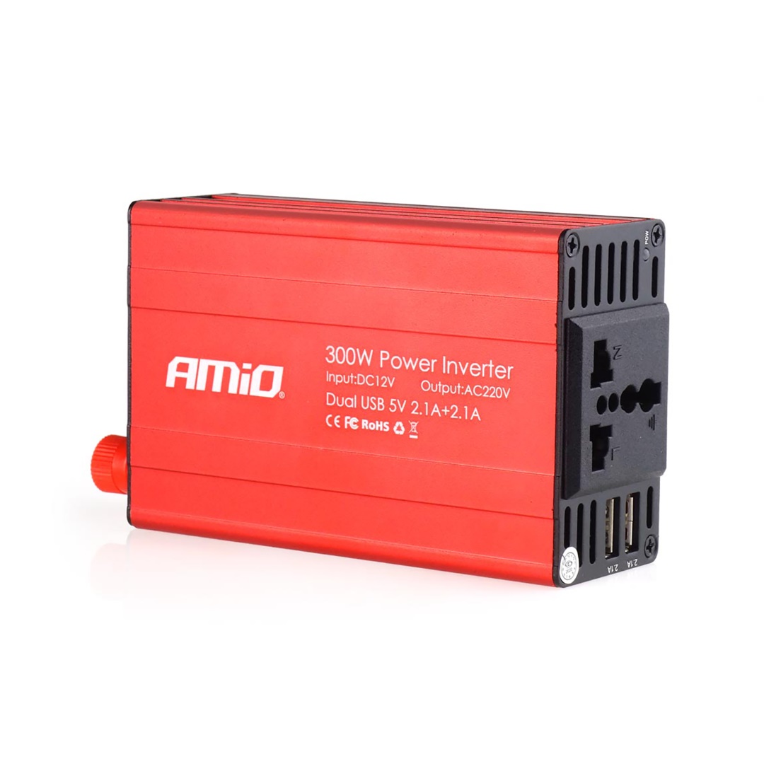 Inverter 12-230v Max300w-peak600w με 2 Usb Amio 1 02470AM 1