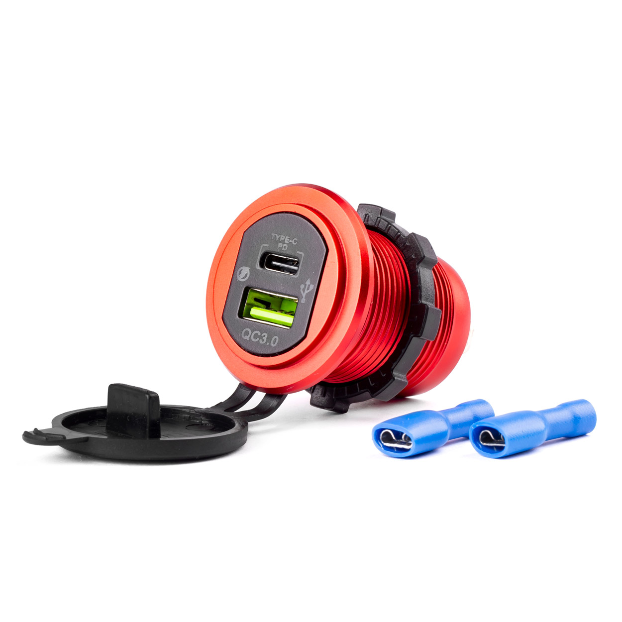 Amio Πρίζα με 2 Θύρες Usb και Καπάκι Κόκκινη 12/24v 5-12v 3.0a Quick Charger Mod-09 1 02859 01