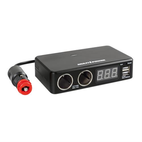 Αντάπτορας Αναπτήρα 12/24/36v Διπλός με 2 Usb και Βολτόμετρο Multi Power με Καλώδιο 80cm Lampa 1 38925 S 01