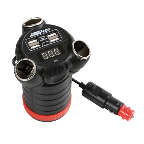 Αντάπτορας Αναπτήρα 12/24/36v Τριπλός με 4 Usb και Βολτόμετρο Multi Power Cup με Καλώδιο 80cm Lampa 1 38926 S 01