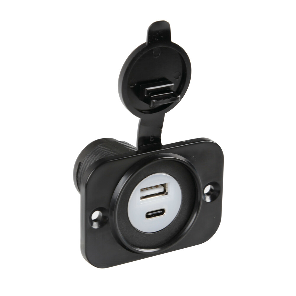 Lampa Πρίζα Αναπτήρα με Καπάκι και 2 Θύρες Usb (a+c) 12/24v 3000ma 15w Μαύρη Fast Charge 1 39120 S 01