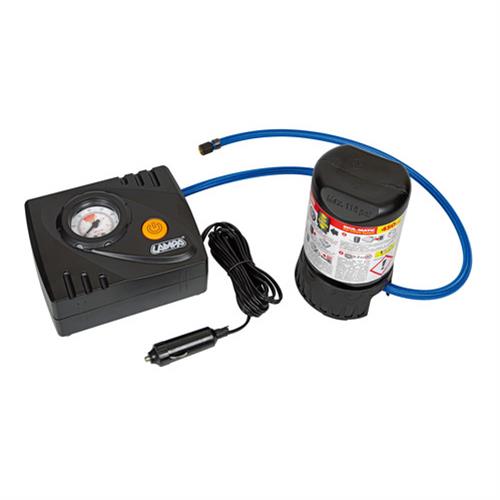 Κομπρεσέρ Ελαστικών 12v 450ml με Υγρό Επισκευής 450ml Μανόμετρο και Μετρητή Πίεσης Lampa 1 72170 S 01