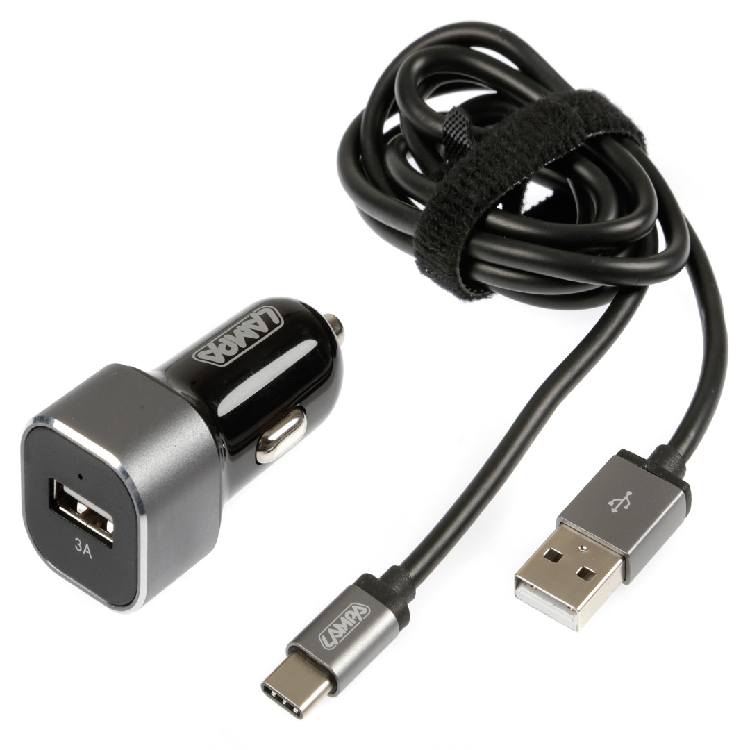 Lampa Φορτιστής Αναπτήρα 12/24v με 1 Usb Type-c 3000ma με Καλώδιο 100cm Fast Charger Silver Line 1 L38893T 1