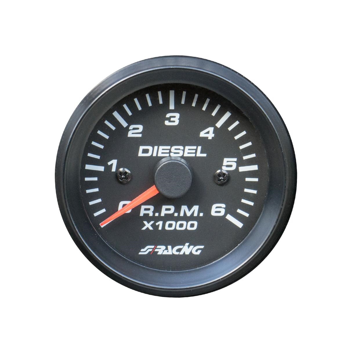 Simoni Racing Στροφόμετρο Μαύρο για Diesel 0-6000rpm Πορτοκαλί Φως 1 TMBD